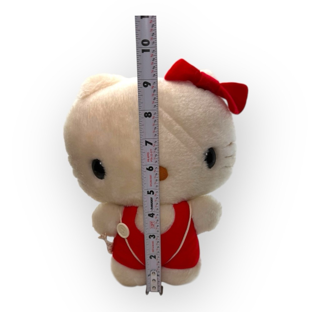 Vintage 1976 Sanrio Hello Kitty Plush 10" Red Overalls w/ Mini Kitty Backpack - Picture 10 of 16